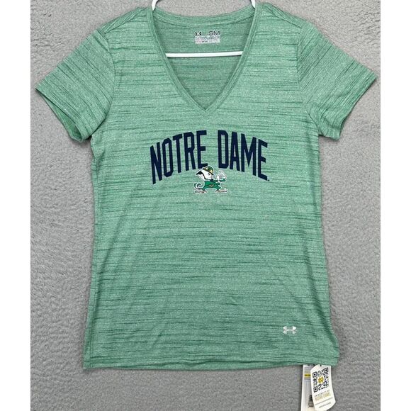 Notre Dame Fighting Irish Shirt Women Medium Heat Gear Green Under‎ Armour NEW - Picture 1 of 9